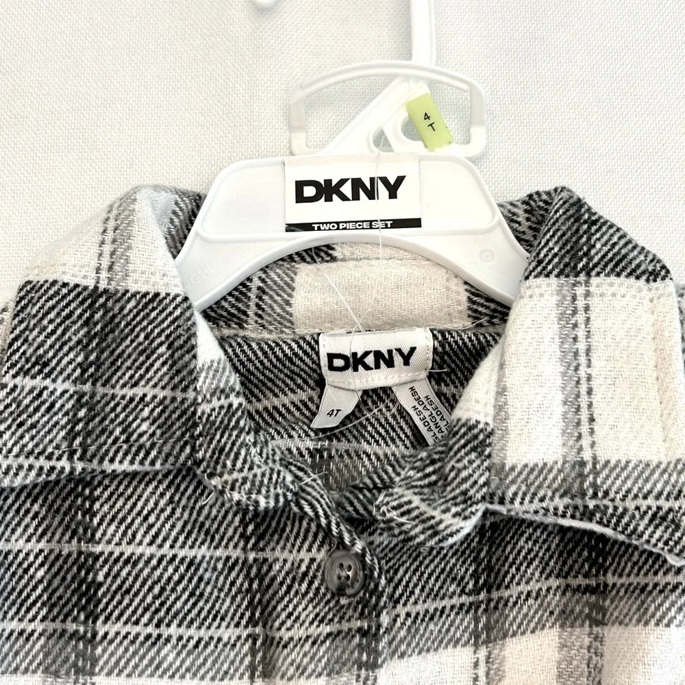 DKNY 4T 2 Piece Set Flannel Plaid Button-Down Shirt & Leggings  NEW